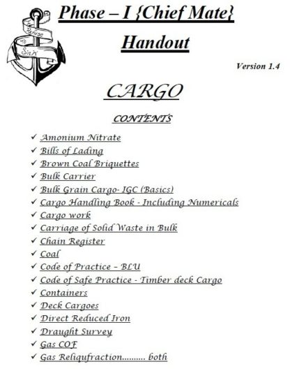 Cargo Consolidated Notes for Phase 1 Chief Mate