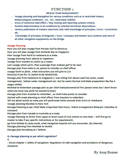Function 1 Chief Mate Orals Notes - By Anuj