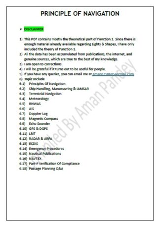 Function 1 Only Theory Orals Notes - 2nd Mates By Aman Pandey
