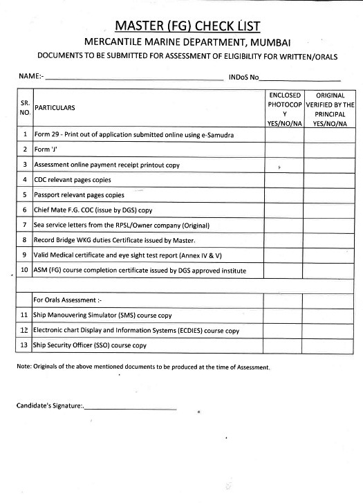 Masters (F.G.) MMD Assessment Checklist - Mumbai